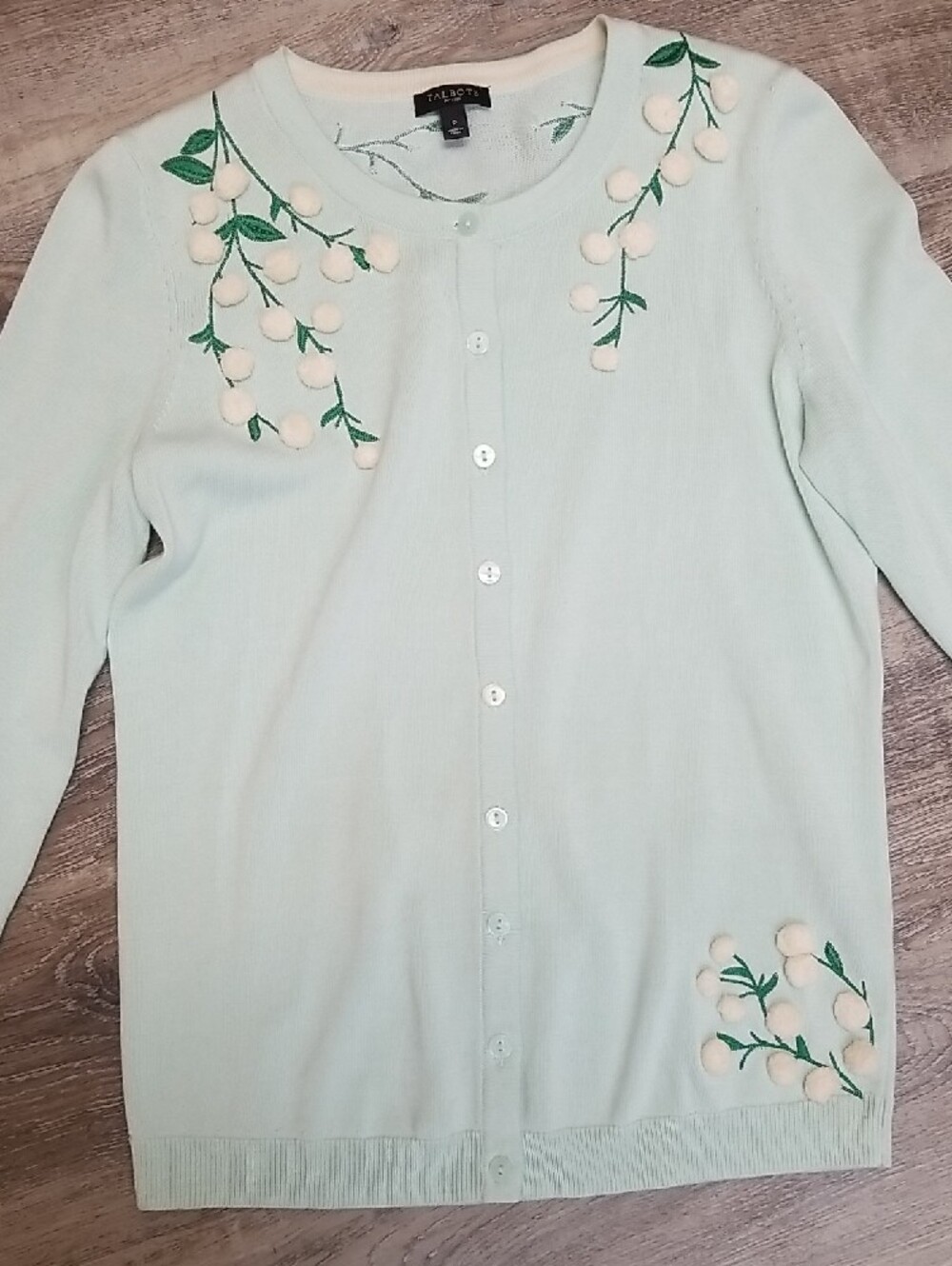 Talbots Mint and Emerald Green Floral Appliqué Cardigan